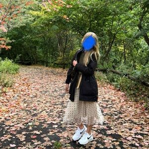 Super cute and flirty, reversible pleated polka dot midi skirt